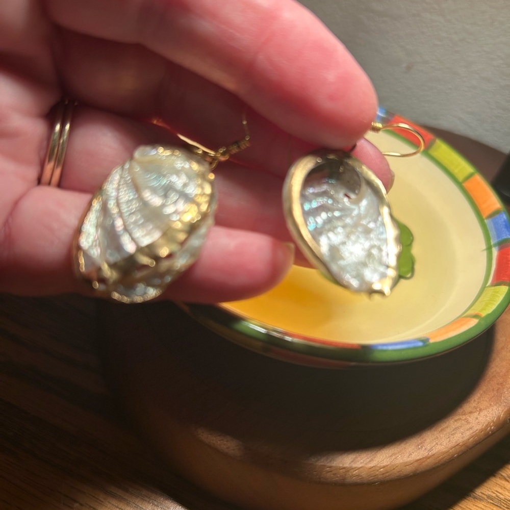 Elegant Gold Abalone Shell Earrings - Picture 6 of 6
